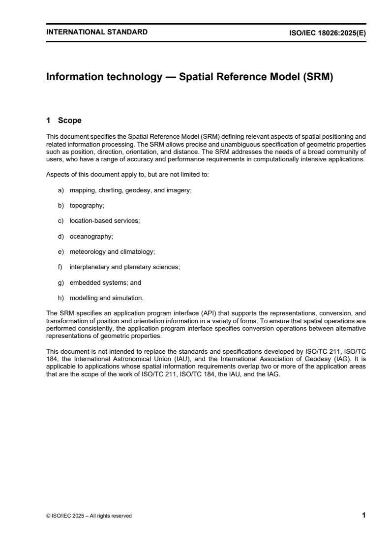 ISOIEC_18026E_SCOPE - ISO/IEC 18026:2025 - Information technology — Spatial reference model (SRM)
Released:11. 07. 2025