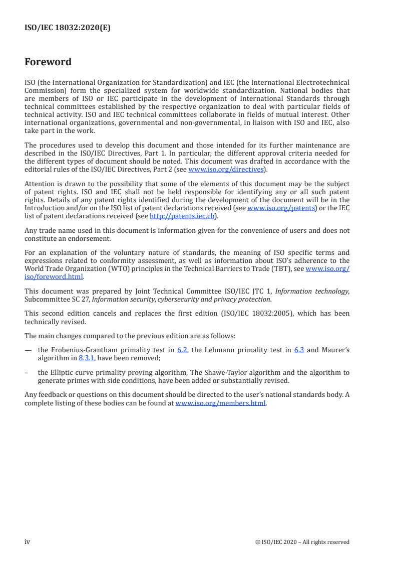 ISO/IEC 18032:2020 ISO/IEC 18032:2020 - Information security — Prime number generation/2/2020 - Page 4 preview