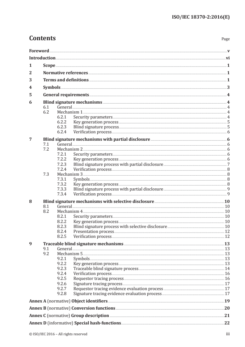 ISO/IEC 18370-2:2016 ISO/IEC 18370-2:2016 - Information technology — Security techniques — Blind digital signatures — Part 2: Discrete logarithm based mechanisms/1/2016 - Page 3 preview