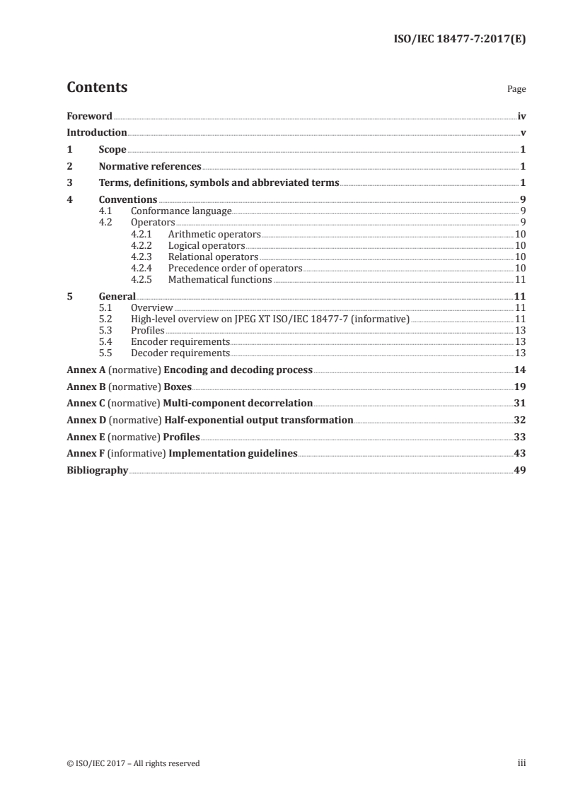 ISO/IEC 18477-7:2017 ISO/IEC 18477-7:2017 - Information technology — Scalable compression and coding of continuous-tone still images — Part 7: HDR Floating-Point Coding/1/2017 - Page 3 preview