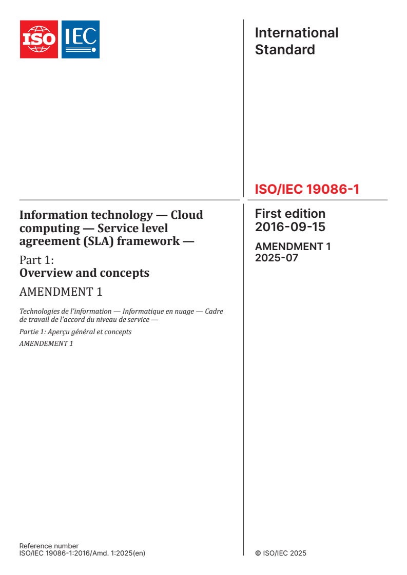ISO/IEC 19086-1:2016/Amd 1:2025 - Information technology — Cloud computing — Service level agreement (SLA) framework — Part 1: Overview and concepts — Amendment 1
Released:30. 07. 2025