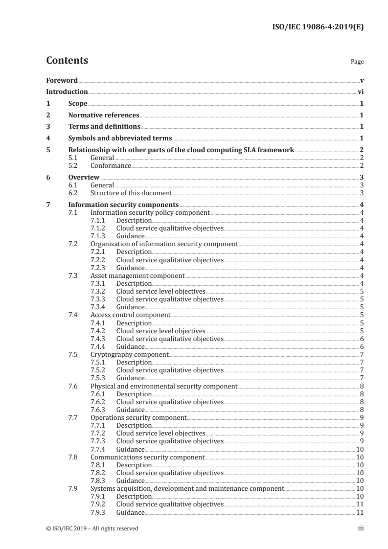ISO/IEC 19086-4:2019 ISO/IEC 19086-4:2019 - Cloud computing — Service level agreement (SLA) framework — Part 4: Components of security and of protection of PII/29/2019 - Page 3 preview