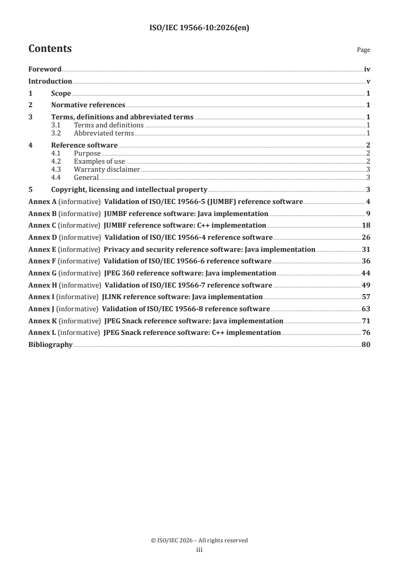 ISO/IEC 19566-10:2026 ISO/IEC 19566-10:2026 - Information technology — JPEG systems — Part 10: Reference software - Page 3 preview