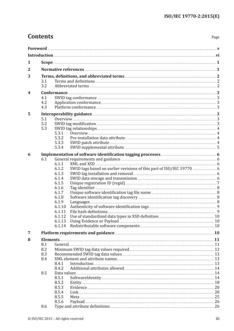 ISO/IEC 19770-2:2015 ISO/IEC 19770-2:2015 - Information technology — IT asset management — Part 2: Software identification tag/2/2017 - Page 3 preview