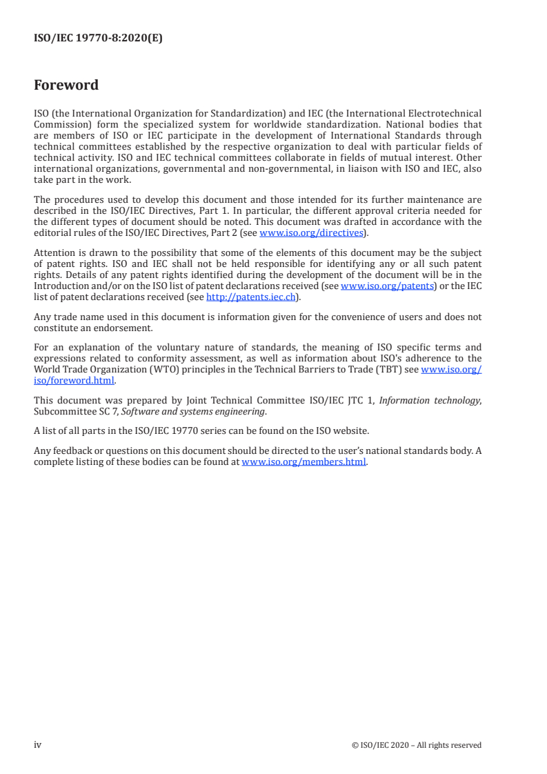 ISO/IEC 19770-8:2020 ISO/IEC 19770-8:2020 - Information technology — IT asset management — Part 8: Guidelines for mapping of industry practices to/from the ISO/IEC 19770 family of standards/6/2020 - Page 4 preview