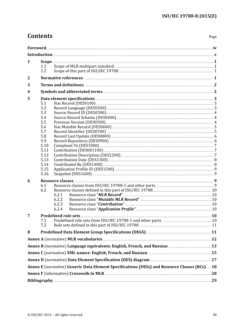 ISO/IEC 19788-8:2015 ISO/IEC 19788-8:2015 - Information technology — Learning, education and training — Metadata for learning resources — Part 8: Data elements for MLR records/3/2015 - Page 3 preview