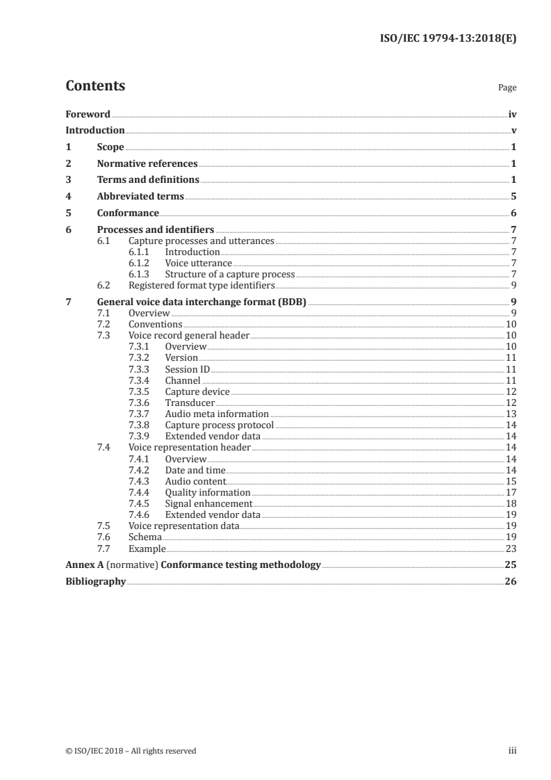 ISO/IEC 19794-13:2018 ISO/IEC 19794-13:2018 - Information technology — Biometric data interchange formats — Part 13: Voice data/23/2018 - Page 3 preview