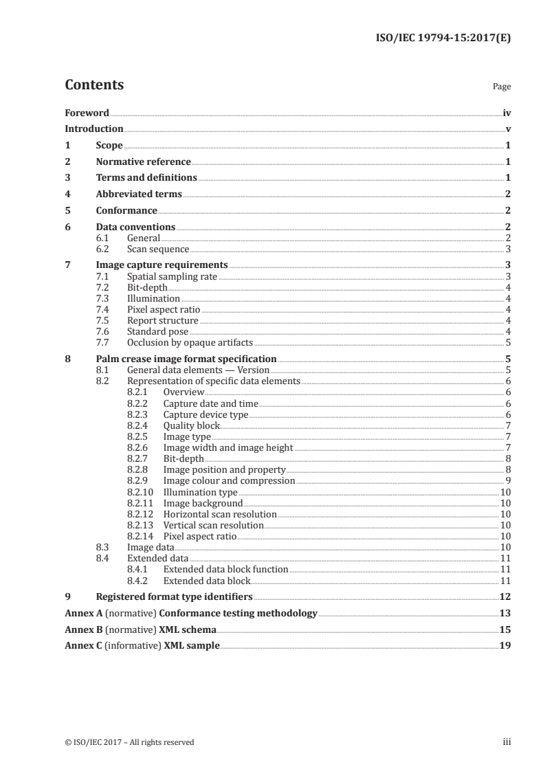 ISO/IEC 19794-15:2017 ISO/IEC 19794-15:2017 - Information technology — Biometric data interchange format — Part 15: Palm crease image data/9/2017 - Page 3 preview