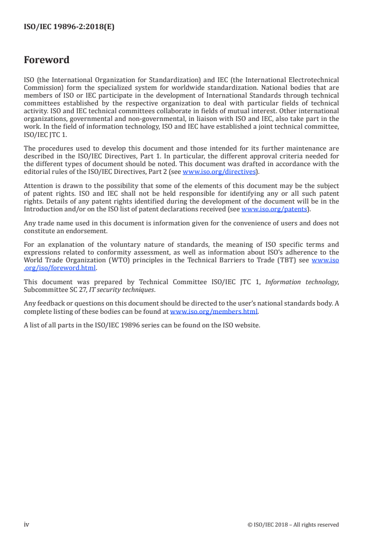 ISO/IEC 19896-2:2018 ISO/IEC 19896-2:2018 - IT security techniques — Competence requirements for information security testers and evaluators — Part 2: Knowledge, skills and effectiveness requirements for ISO/IEC 19790 testers/24/2018 - Page 4 preview