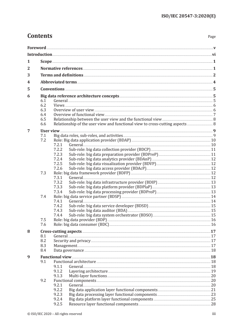 ISO/IEC 20547-3:2020 ISO/IEC 20547-3:2020 - Information technology — Big data reference architecture — Part 3: Reference architecture/4/2020 - Page 3 preview