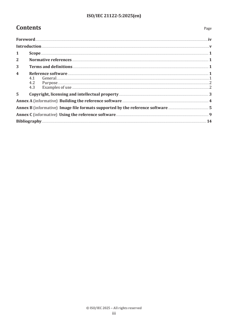 ISO/IEC 21122-5:2025 ISO/IEC 21122-5:2025 - Information technology — JPEG XS low-latency lightweight image coding system — Part 5: Reference software
Released:10/15/2025 - Page 3 preview