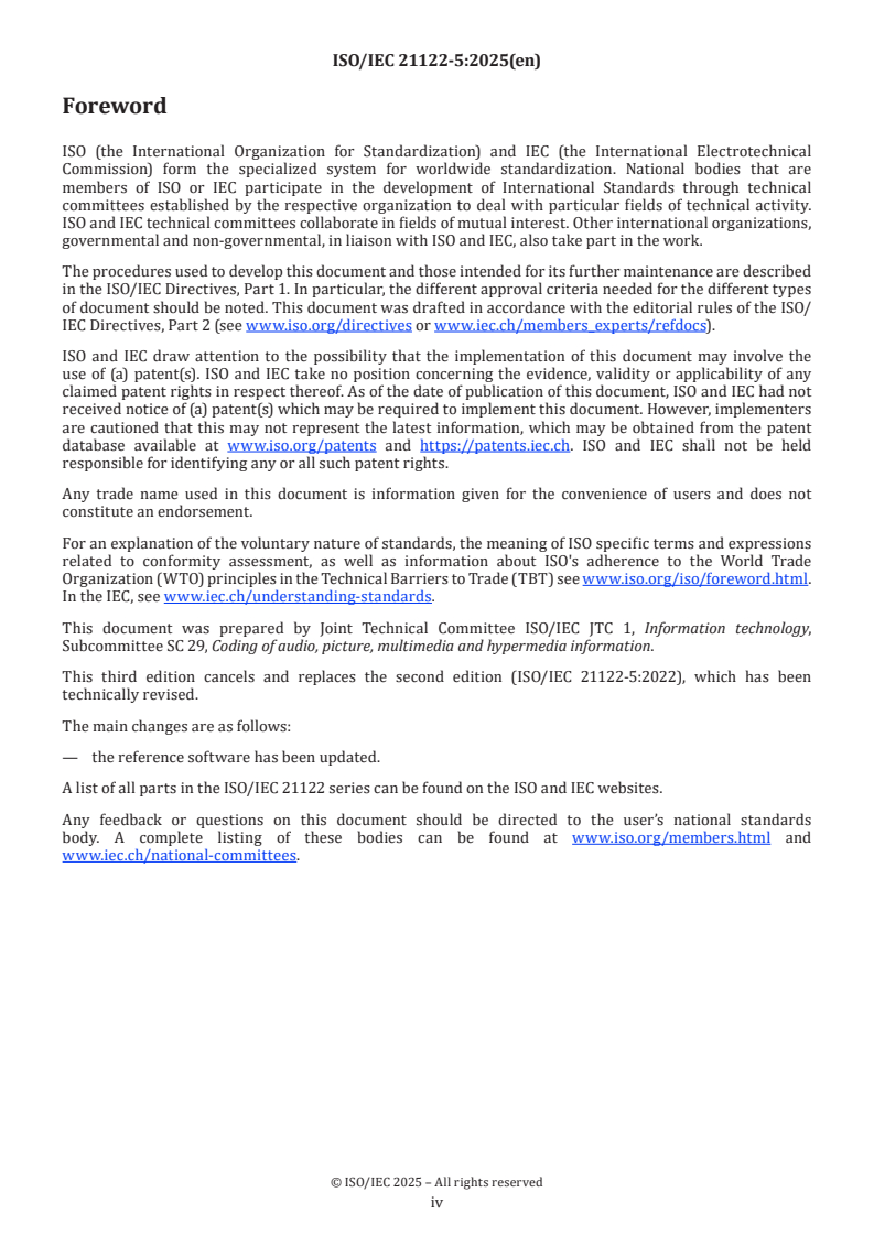 ISO/IEC 21122-5:2025 ISO/IEC 21122-5:2025 - Information technology — JPEG XS low-latency lightweight image coding system — Part 5: Reference software
Released:10/15/2025 - Page 4 preview