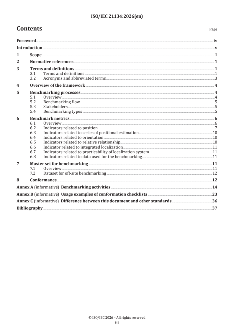 ISO/IEC 21134:2026 ISO/IEC 21134:2026 - Information technology — Computer graphics, image processing and environmental data representation — Benchmarking of integrated indoor localization and tracking methods using dead reckoning
Released:30. 01. 2026 - Page 3 preview