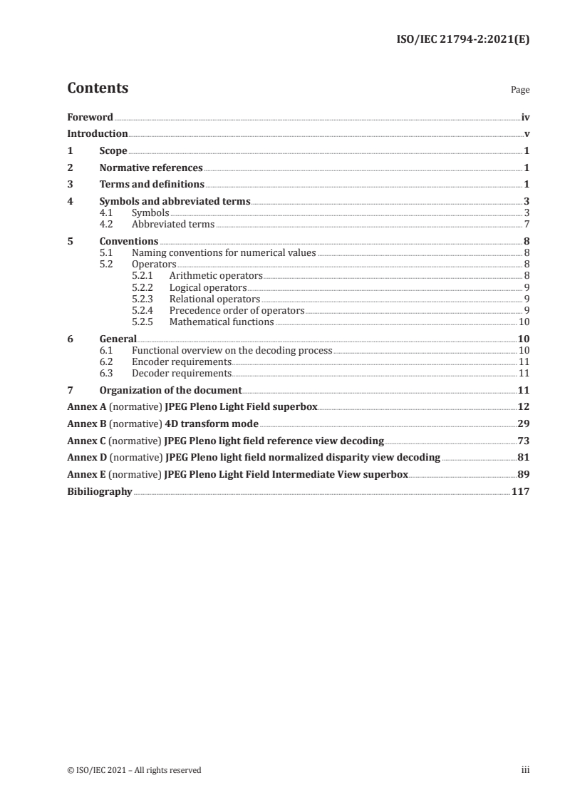 ISO/IEC 21794-2:2021 ISO/IEC 21794-2:2021 - Information technology — Plenoptic image coding system (JPEG Pleno) — Part 2: Light field coding/8/2021 - Page 3 preview
