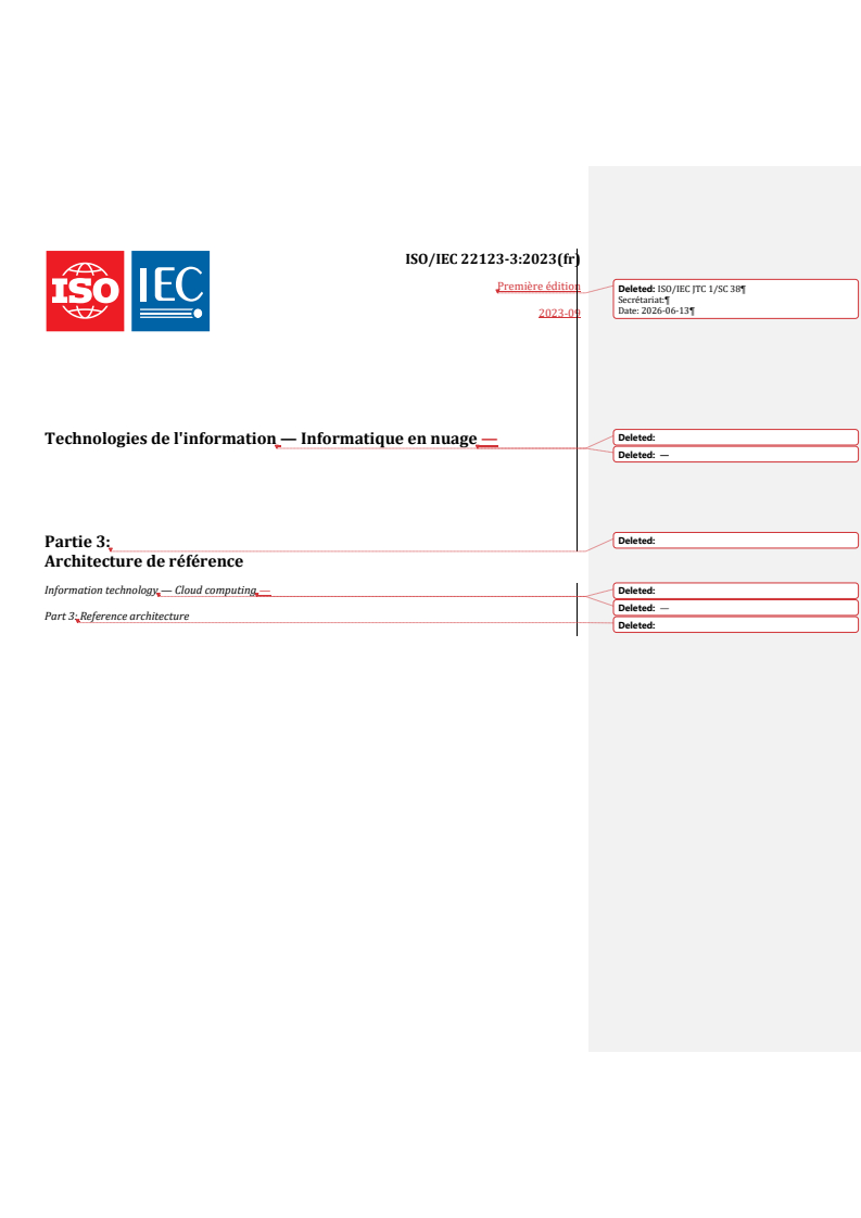 ISO/IEC 22123-3:2023 REDLINE ISO/IEC 22123-3:2023 - Technologies de l'information — Informatique en nuage — Partie 3: Architecture de référence - Page 1 preview