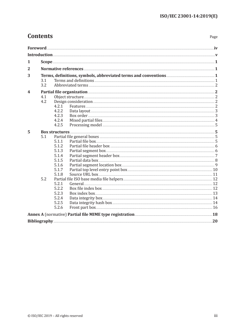 ISO/IEC 23001-14:2019 ISO/IEC 23001-14:2019 - Information technology — MPEG systems technologies — Part 14: Partial file format/10/2019 - Page 3 preview