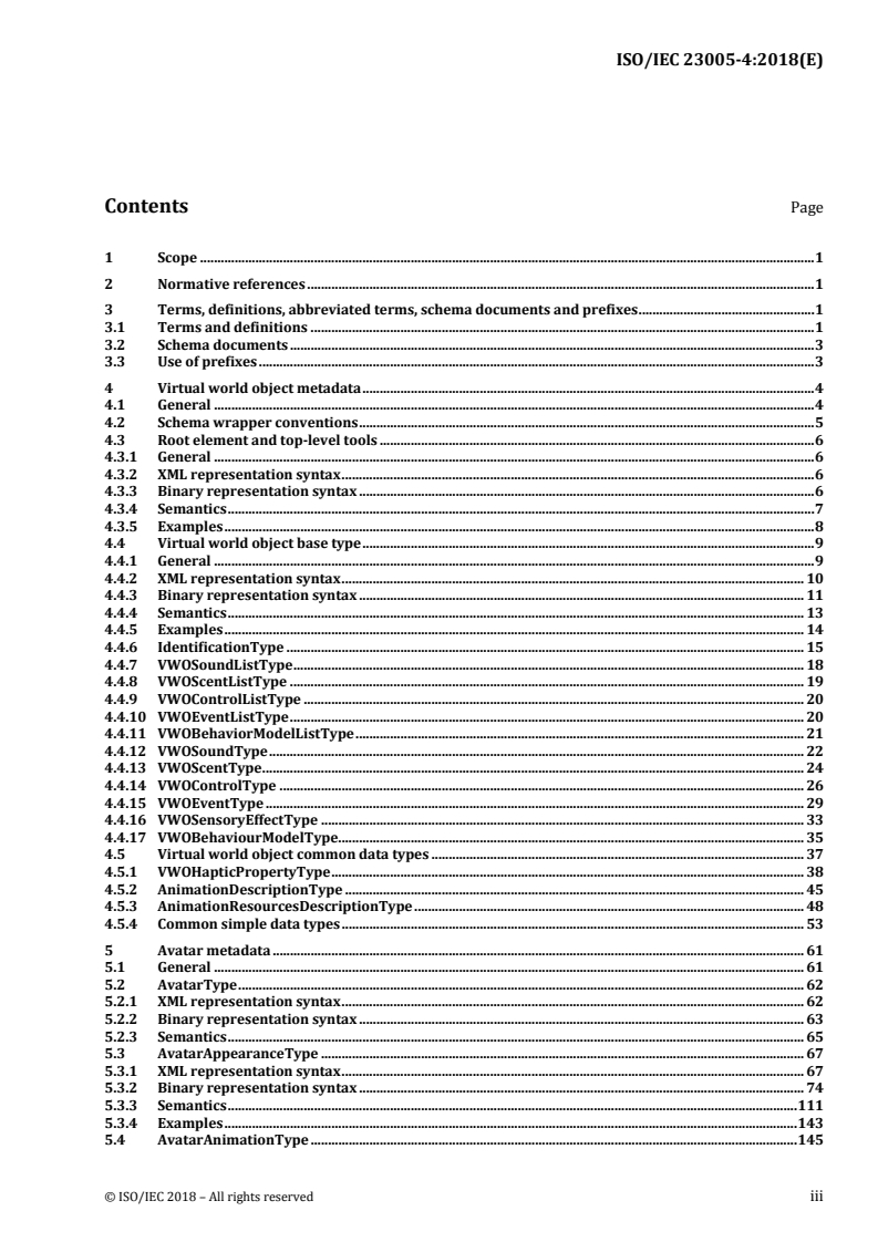 ISO/IEC 23005-4:2018 ISO/IEC 23005-4:2018 - Information technology — Media context and control — Part 4: Virtual world object characteristics/25/2018 - Page 3 preview