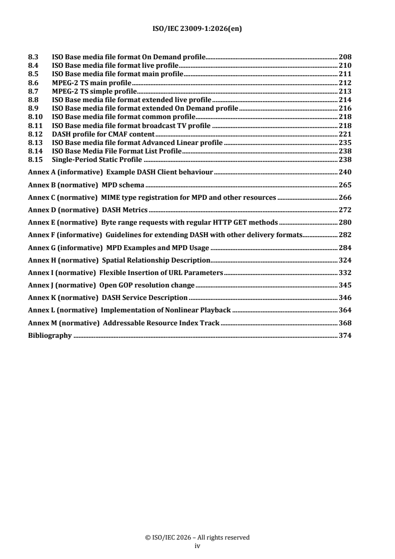 ISO/IEC 23009-1:2026 ISO/IEC 23009-1:2026 - Information technology — Dynamic adaptive streaming over HTTP (DASH) — Part 1: Media presentation description and segment formats - Page 4 preview