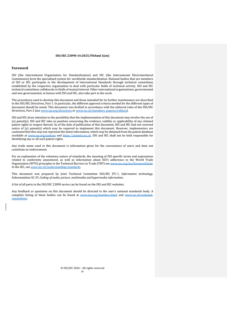 ISO/IEC 23090-14:2025/FDAmd 1 REDLINE ISO/IEC 23090-14:2025/FDAmd 1 - Information technology — Coded representation of immersive media — Part 14: Scene description — Amendment 1: Support of MPEG-I audio, scene understanding and other extensions - Page 4 preview