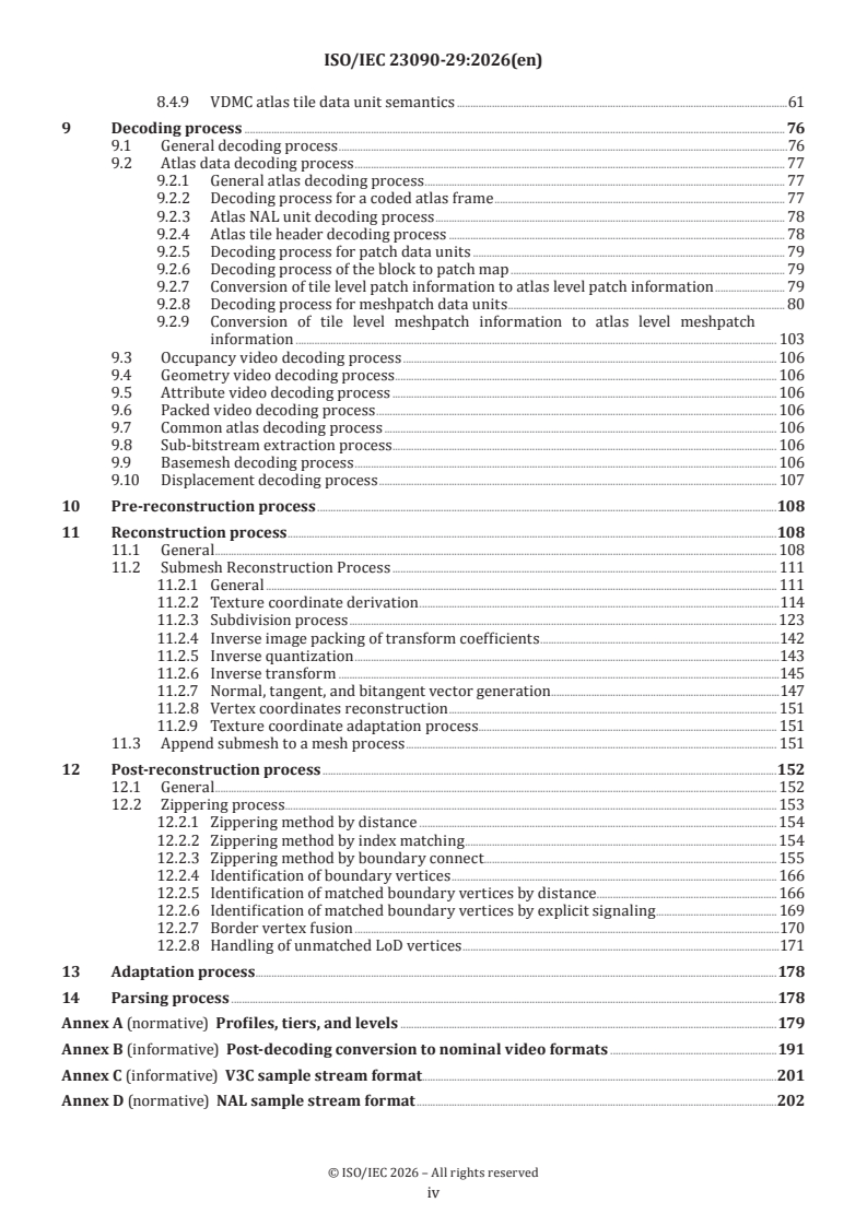 ISO/IEC 23090-29:2026 ISO/IEC 23090-29:2026 - Information technology — Coded representation of immersive media — Part 29: Video-based dynamic mesh coding (V-DMC) - Page 4 preview