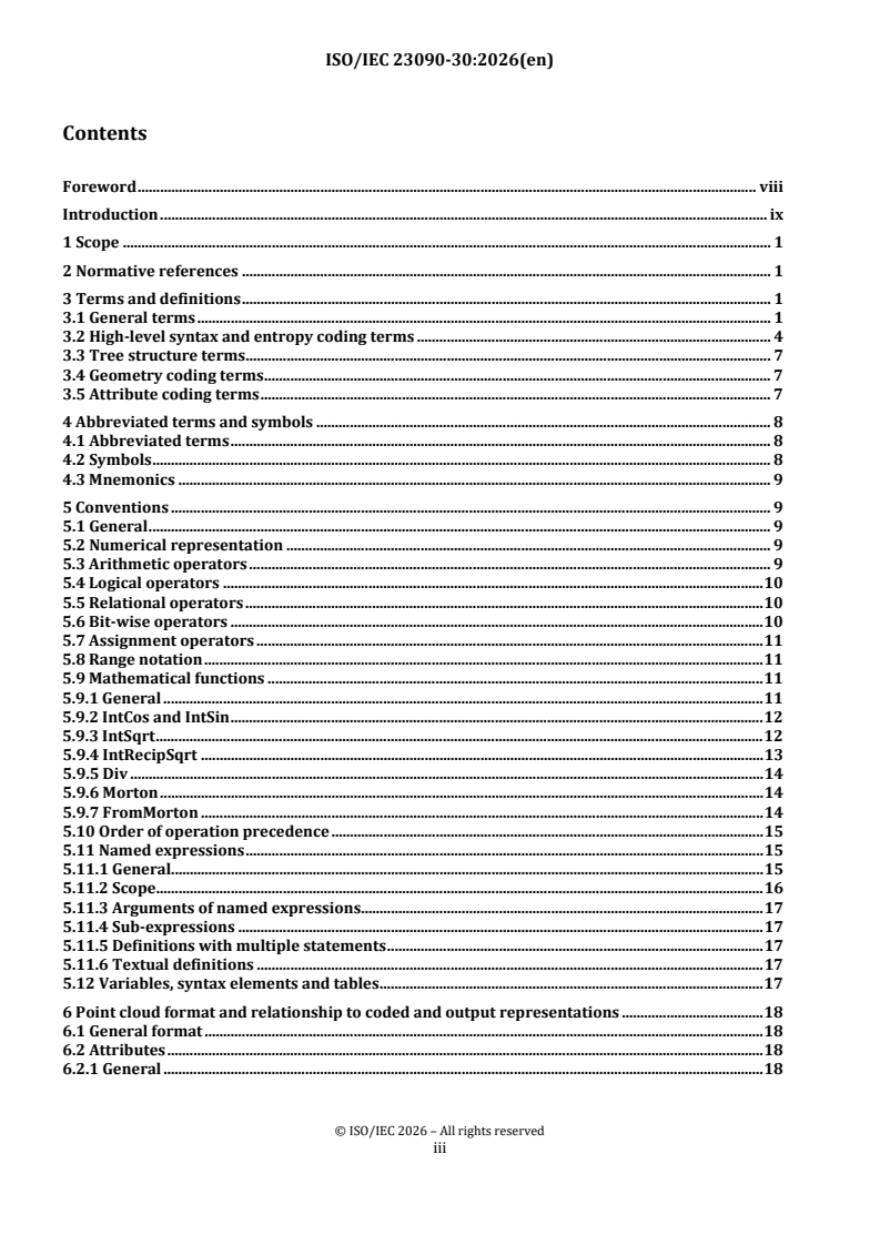ISO/IEC 23090-30:2026 ISO/IEC 23090-30:2026 - Information technology — Coded representation of immersive media — Part 30: Low latency, low complexity light detection and ranging (LiDAR) coding - Page 3 preview
