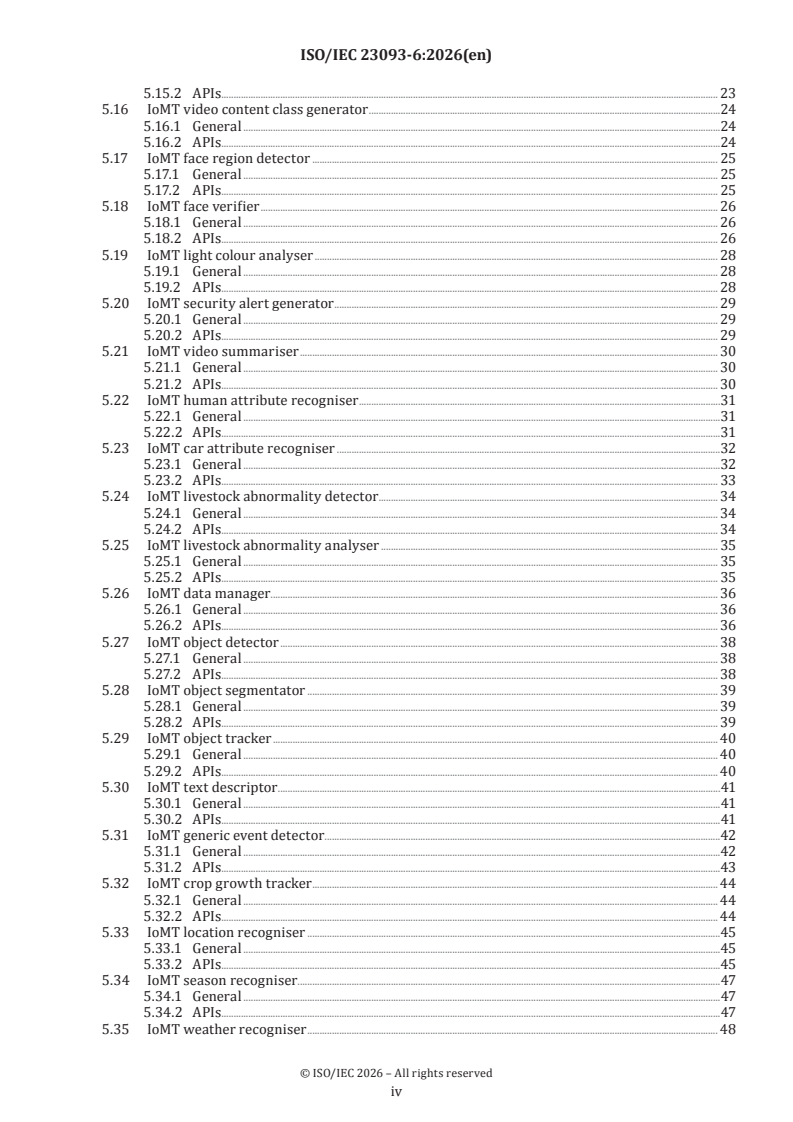 ISO/IEC 23093-6:2026 ISO/IEC 23093-6:2026 - Information technology — Internet of media things — Part 6: Media data formats and application programming interface (API) for distributed artificial intelligence (AI) processing - Page 4 preview