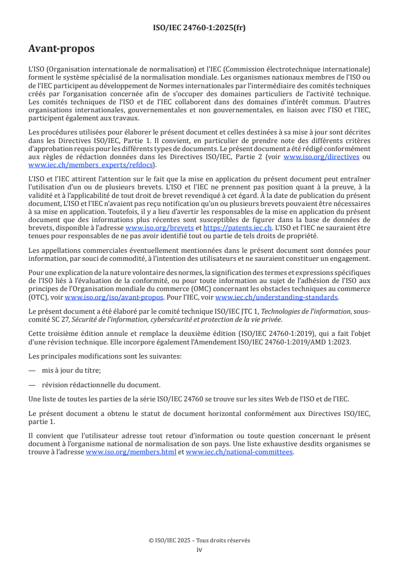 ISO/IEC 24760-1:2025 ISO/IEC 24760-1:2025 - Sécurité de l'information, cybersécurité et protection de la vie privée — Cadre pour la gestion de l'identité — Partie 1: Concepts fondamentaux et terminologie - Page 4 preview