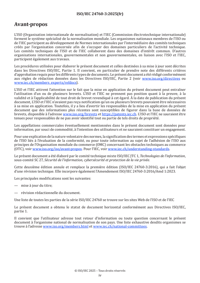 ISO/IEC 24760-3:2025 ISO/IEC 24760-3:2025 - Sécurité de l'information, cybersécurité et protection de la vie privée — Cadre pour la gestion de l'identité — Partie 3: Mise en œuvre - Page 4 preview