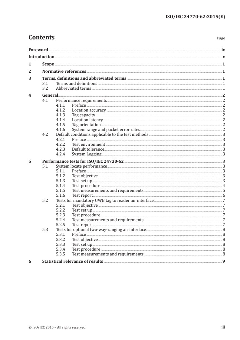 ISO/IEC 24770-62:2015 ISO/IEC 24770-62:2015 - Information technology — Real-time locating system (RTLS) device performance test methods — Part 62: High rate pulse repetition frequency Ultra Wide Band (UWB) air interface/1/2015 - Page 3 preview