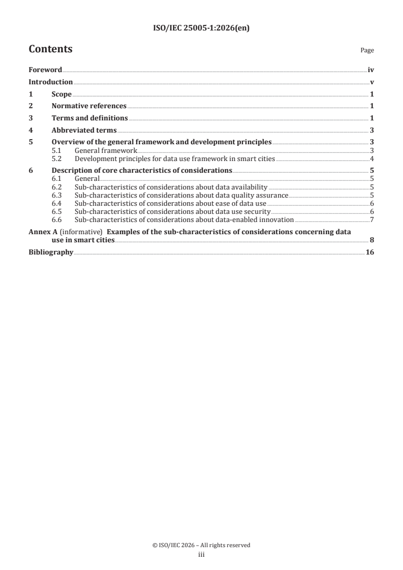 ISO/IEC 25005-1:2026 ISO/IEC 25005-1:2026 - Information technology — Data use in smart cities — Part 1: Framework - Page 3 preview