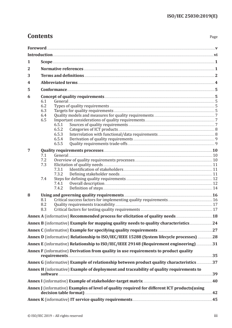 ISO/IEC 25030:2019 ISO/IEC 25030:2019 - Systems and software engineering — Systems and software quality requirements and evaluation (SQuaRE) — Quality requirements framework/28/2019 - Page 3 preview