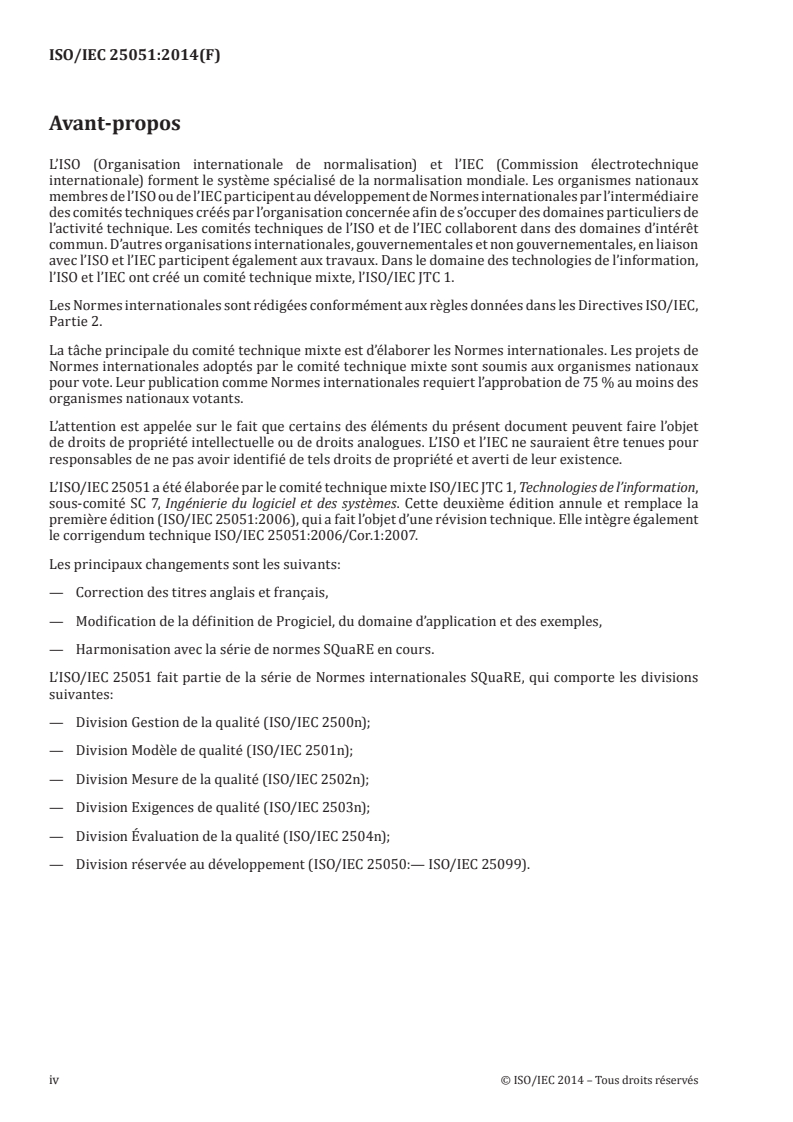 ISO/IEC 25051:2014 ISO/IEC 25051:2014 - Ingénierie du logiciel — Exigences de qualité pour le logiciel et son évaluation (SQuaRE) — Exigences de qualité pour les progiciels et instructions d'essai/27/2014 - Page 4 preview
