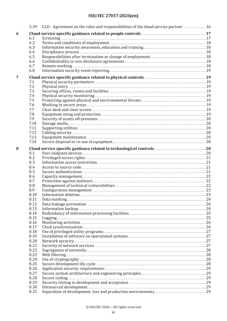 ISO/IEC 27017:2026 ISO/IEC 27017:2026 - Information security, cybersecurity and privacy protection — Information security controls based on ISO/IEC 27002 for cloud services - Page 4 preview
