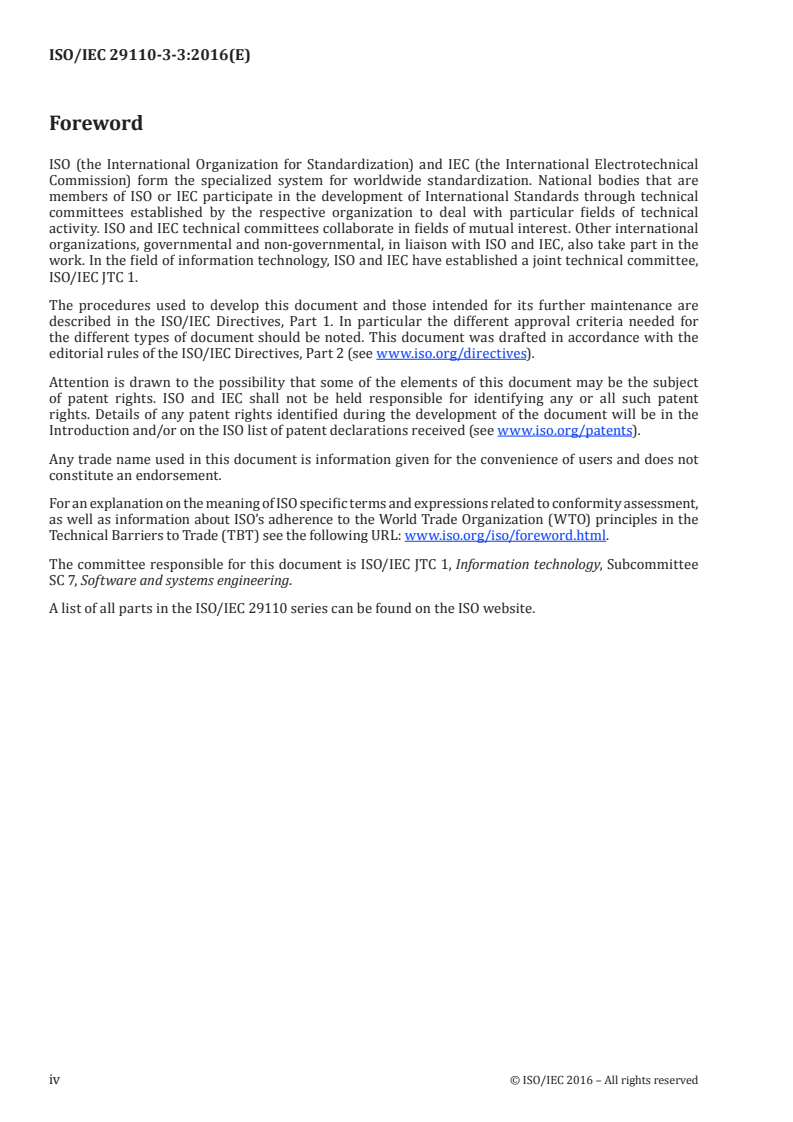 ISO/IEC 29110-3-3:2016 ISO/IEC 29110-3-3:2016 - Systems and software engineering — Lifecycle profiles for Very Small Enterprises (VSEs) — Part 3-3: Certification requirements for conformity assessments of VSE profiles using process assessment and maturity models/10/2016 - Page 4 preview