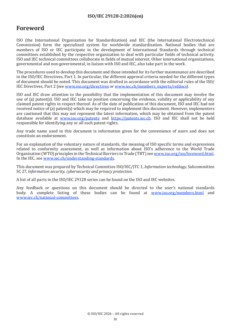 ISO/IEC 29128-2:2026 ISO/IEC 29128-2:2026 - Information security, cybersecurity and privacy protection — Verification of cryptographic protocols — Part 2: Evaluation methods and activities for cryptographic protocols - Page 4 preview