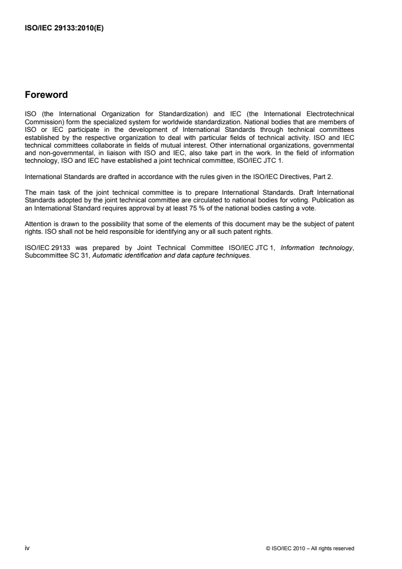 ISO/IEC 29133:2010 ISO/IEC 29133:2010 - Information technology — Automatic identification and data capture techniques — Quality test specification for rewritable hybrid media data carriers/4/2010 - Page 4 preview