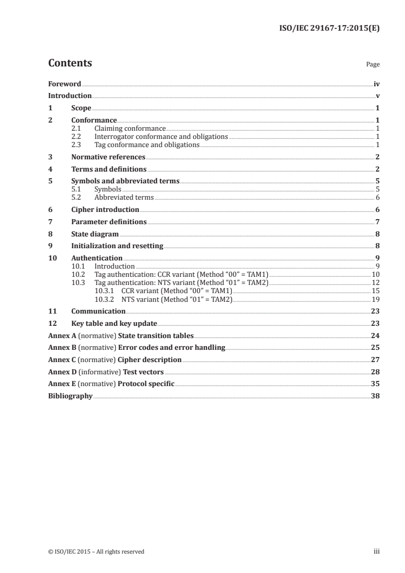 ISO/IEC 29167-17:2015 ISO/IEC 29167-17:2015 - Information technology — Automatic identification and data capture techniques — Part 17: Crypto suite cryptoGPS security services for air interface communications/3/2015 - Page 3 preview