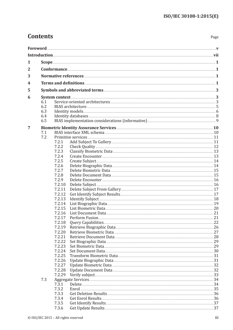 ISO/IEC 30108-1:2015 ISO/IEC 30108-1:2015 - Information technology — Biometric Identity Assurance Services — Part 1: BIAS services/7/2016 - Page 3 preview