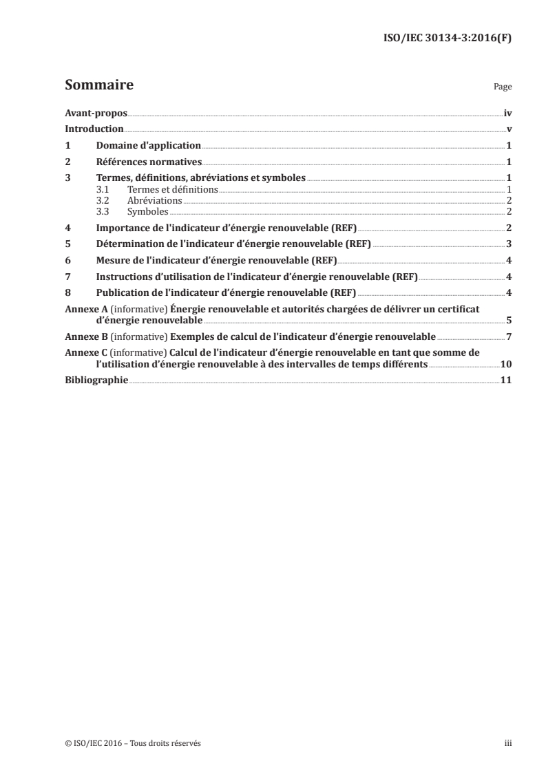 ISO/IEC 30134-3:2016 ISO/IEC 30134-3:2016 - Technologies de l'information — Centres de données — Indicateurs de performance clés — Partie 3: Indicateur d'énergie renouvelable (REF)/26/2020 - Page 3 preview