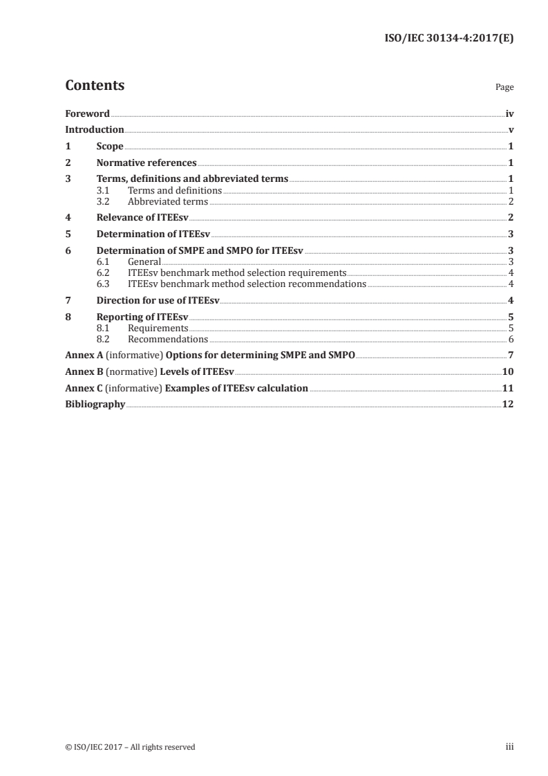 ISO/IEC 30134-4:2017 ISO/IEC 30134-4:2017 - Information technology — Data centres — Key performance indicators — Part 4: IT Equipment Energy Efficiency for servers (ITEEsv)/18/2017 - Page 3 preview
