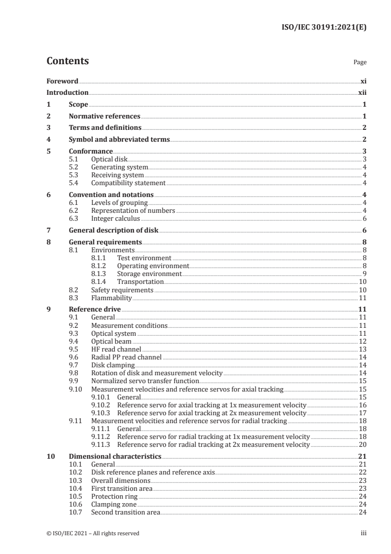ISO/IEC 30191:2021 ISO/IEC 30191:2021 - Information technology — Digitally recorded media for information interchange and storage — 120 mm Triple Layer (100,0 Gbytes single sided disk and 200,0 Gbytes double sided disk) and Quadruple Layer (128,0 Gbytes single sided disk) BD Recordable disk/26/2021 - Page 3 preview
