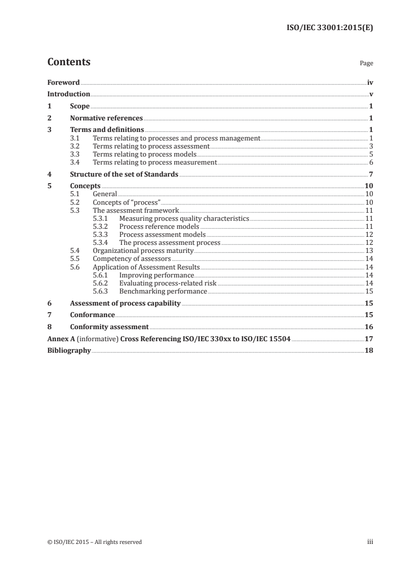 ISO/IEC 33001:2015 ISO/IEC 33001:2015 - Information technology — Process assessment — Concepts and terminology/27/2015 - Page 3 preview