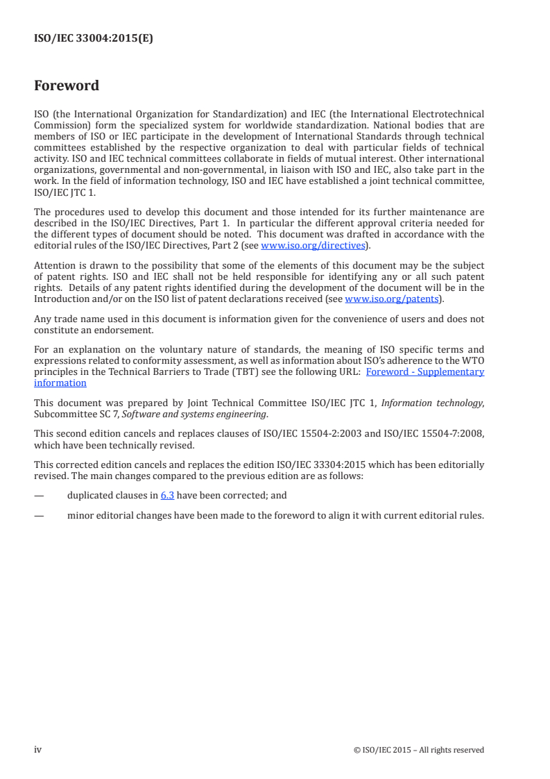ISO/IEC 33004:2015 ISO/IEC 33004:2015 - Information technology — Process assessment — Requirements for process reference, process assessment and maturity models/20/2017 - Page 4 preview
