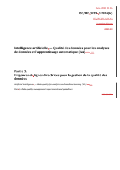 ISO/IEC 5259-3:2024 REDLINE ISO/IEC 5259-3:2024 - Intelligence artificielle — Qualité des données pour les analyses de données et l’apprentissage automatique (AA) — Partie 3: Exigences et lignes directrices pour la gestion de la qualité des données
Released:11. 07. 2025 - Page 1 preview