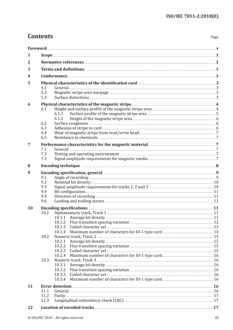 ISO/IEC 7811-2:2018 ISO/IEC 7811-2:2018 - Identification cards — Recording technique — Part 2: Magnetic stripe: Low coercivity/7/2018 - Page 3 preview