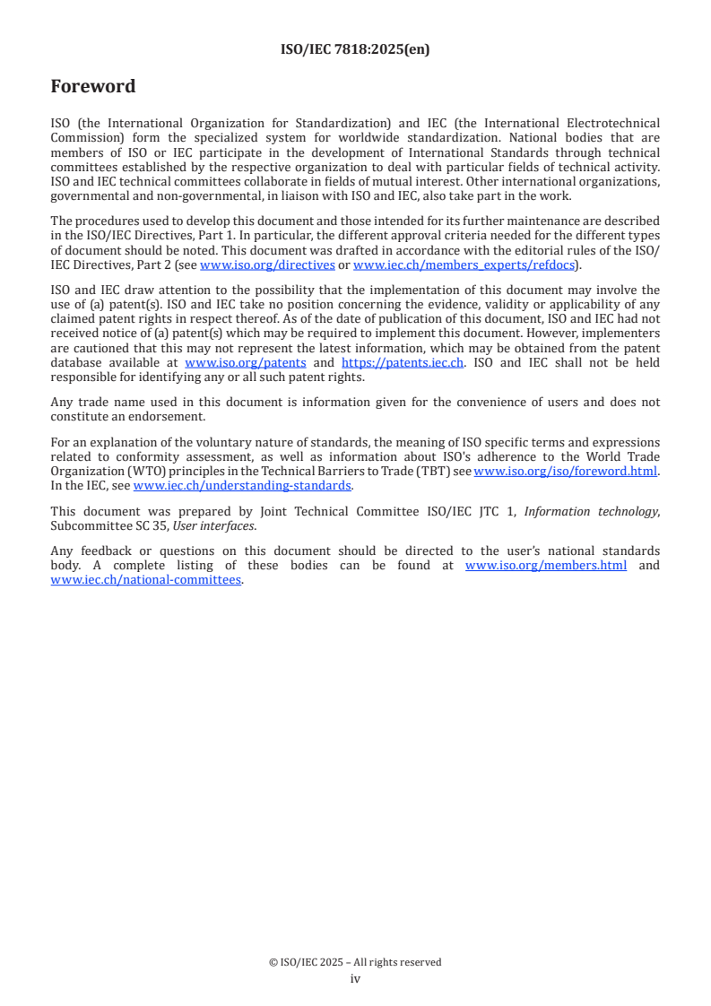 ISO/IEC 7818:2025 ISO/IEC 7818:2025 - Information technology — User interfaces — Framework of voice user interfaces for personal mobility services
Released:9/25/2025 - Page 4 preview