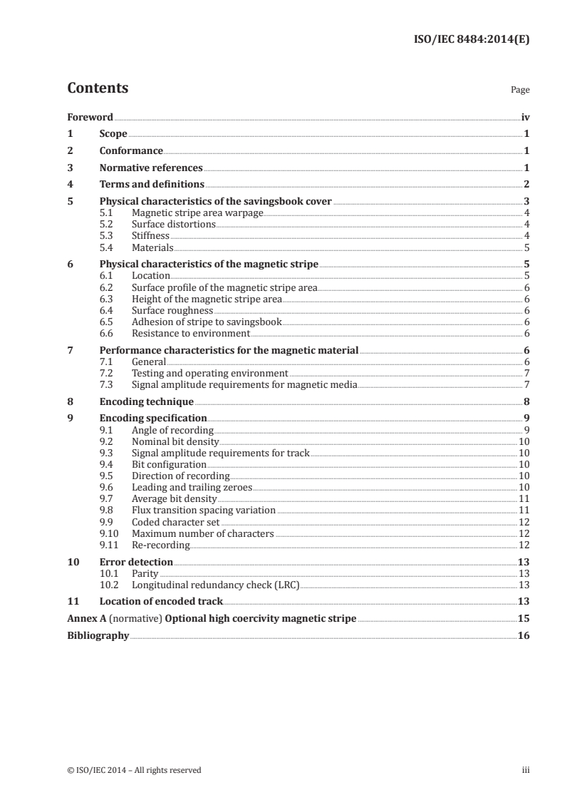 ISO/IEC 8484:2014 ISO/IEC 8484:2014 - Information technology — Magnetic stripes on savingsbooks/6/2014 - Page 3 preview