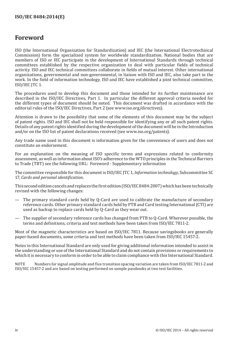 ISO/IEC 8484:2014 ISO/IEC 8484:2014 - Information technology — Magnetic stripes on savingsbooks/6/2014 - Page 4 preview