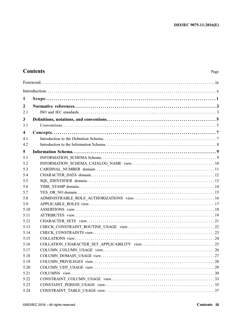ISO/IEC 9075-11:2016 ISO_IEC_9075-11(E)_Schemata - ISO/IEC 9075-11:2016 - Information technology — Database languages — SQL — Part 11: Information and definition schemas (SQL/Schemata)/14/2016 - Page 3 preview