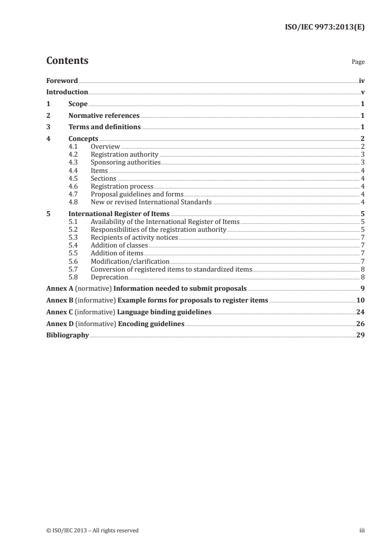 ISO/IEC 9973:2013 ISO/IEC 9973:2013 - Information technology — Computer graphics, image processing and environmental data representation — Procedures for registration of items/22/2013 - Page 3 preview